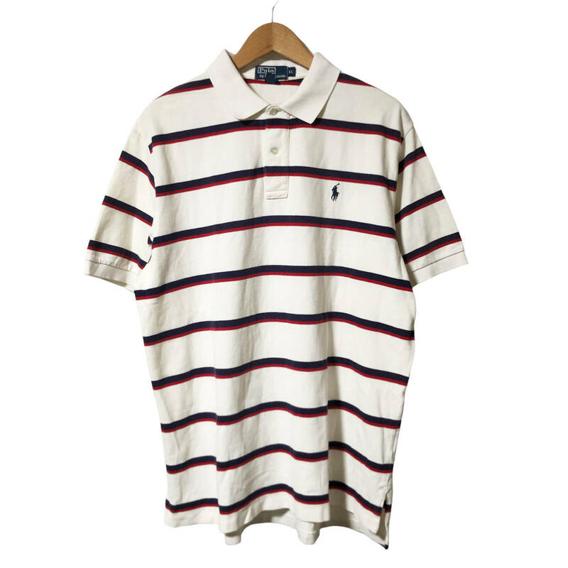 Polo by Ralph Lauren ポロバイラルフローレン ポロシャツ ボーダー 半袖 XL 白 紺 ポニー刺繍 メンズ A9