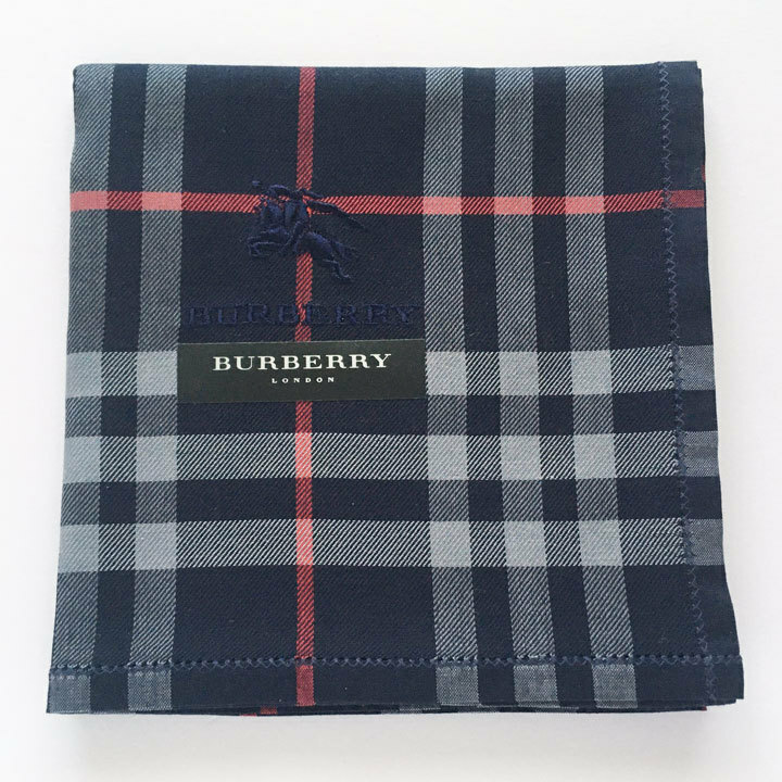 バーバリー / BURBERRY　ハンカチ　定番チェック　ネイビー　ロゴ・ホース刺繍【5939】