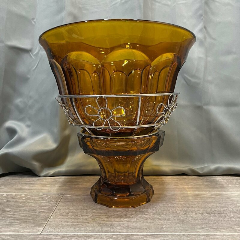 8103 ビンテージ アンバーガラス プランター 琥珀色 レトロ 雑貨 アメリカ 花器 花瓶 小物入れ