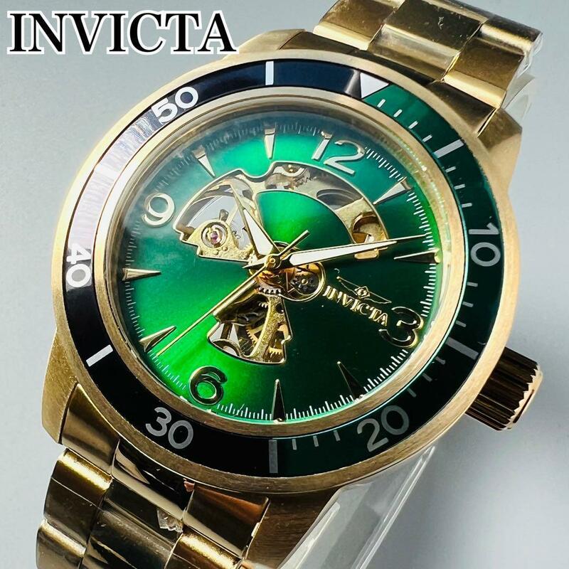 INVICTA インビクタ 腕時計 自動巻き グリーン ゴールド ブラック メンズ ケース付属 新品 スケルトン スペシャリティ ブランド おしゃれ