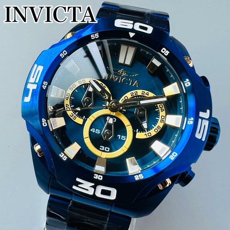 INVICTA インビクタ 腕時計 メンズ ブルー 新品 クォーツ 電池式 クロノグラフ 青 ブランド 専用ケース付属 重量感 ゴツゴツ感