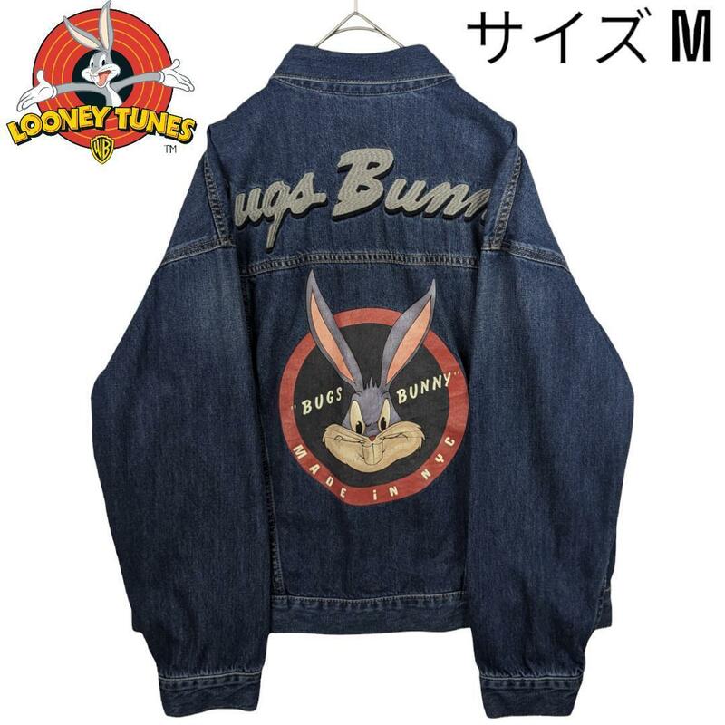 【新品未使用】2019 限定品 レトロタッチ GU×WB コラボ ビッグ デニムジャケット ブルゾン オーバーサイズ Looney Tunes Bugs Bunny+E