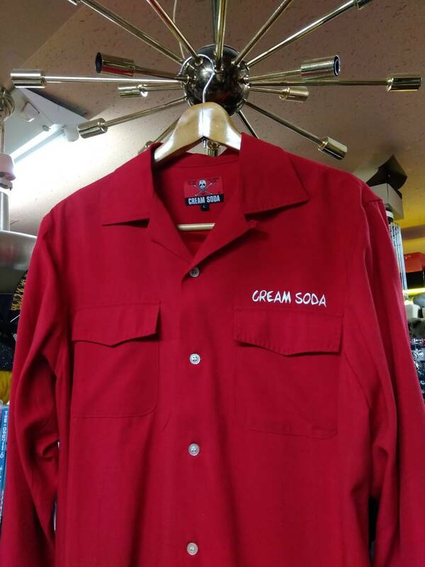 XLサイズクリームソーダ飾りステッチシャツシャツ赤色検索CREAMSODAロカビリーブラックキャッツピンクドラゴン80年代昭和レトロ