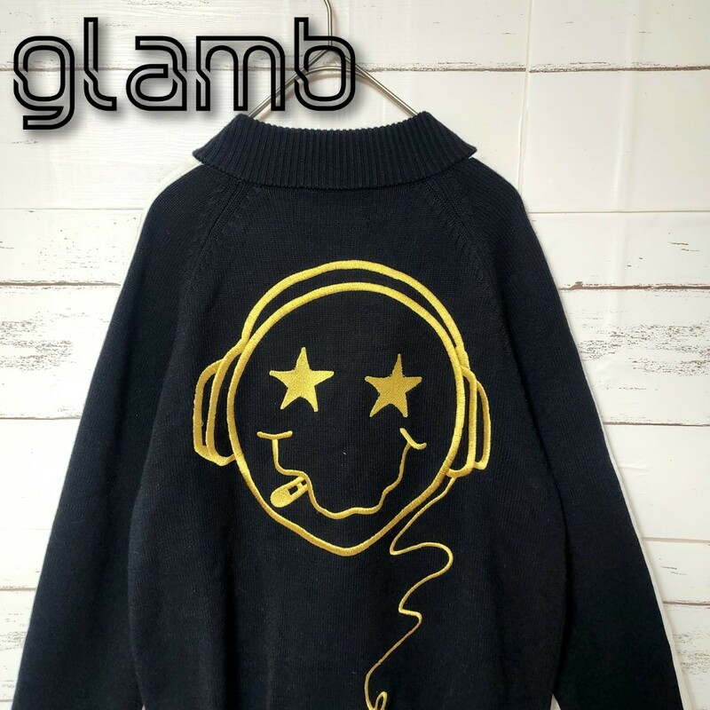 《超希少》glamb グラム ニット ジャージ ブラック スマイル 刺繍ロゴ