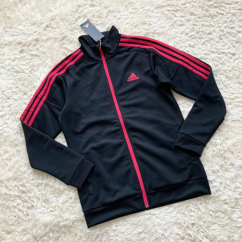 新品 未使用 adidas アディダス ジャージ ジャケット 上 黒 ピンク 150cm ガールズ 女の子 ブラック ジャンパー ライン