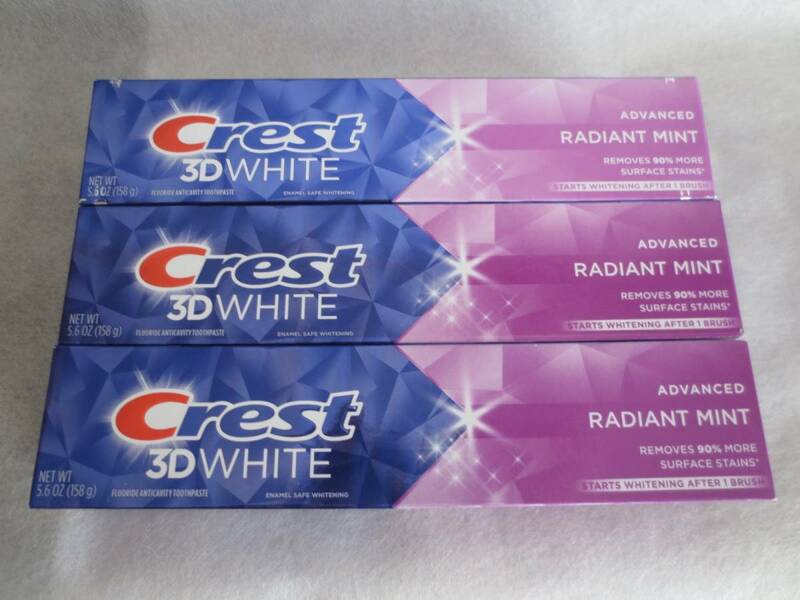 大容量！新品 3本セット CREST 3D white クレスト ホワイトニング 歯磨き粉 ラディアントミント 158g 3本 radiant mint