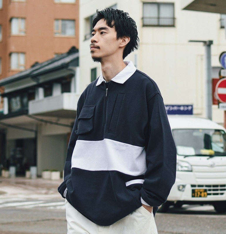 NAVIETOKYO/ネイビートーキョー/HALF ZIP L/S POLO/ハーフジップロングスリーブポロ/サイドポケット/鹿の子生地/L