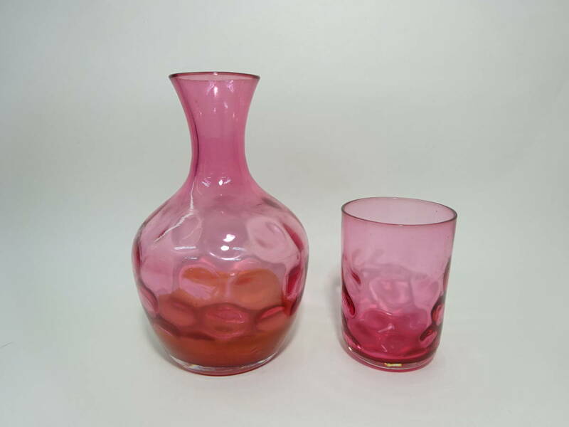京都８★ デキャンタ グラス コップ 赤色 きたいち 花瓶 フラワーベース ２点 まとめて