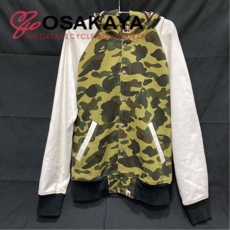 中古 A Bathing Ape シャーク パーカー カモフラ 001LJB201024X ホワイト グリーン M アベイジングエイプ アウター フード ストリート 迷彩