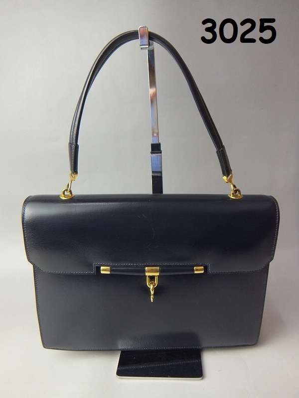 ★★BR-3025◆セレブ宅買取　ヴィンテージ　エルメス　HERMES ハンドバッグ　パロニエール　レザー　ダークネイビー20231215