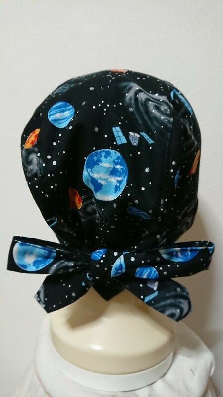 短★バンダナキャップ★ハンドメイド 宇宙 惑星 地球 星 黒