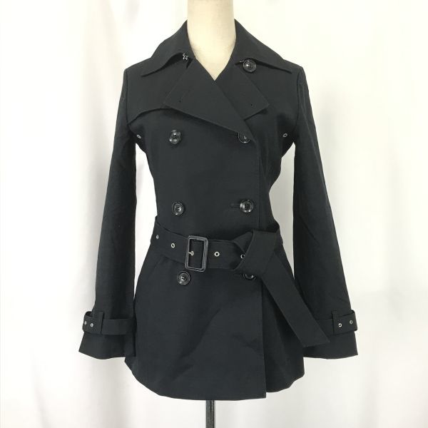 日本製★ルスーク/LE SOUK★トレンチコート/スプリングコート【36/レディースS/黒/black】ウエストベルト付き/Coats◆BH365