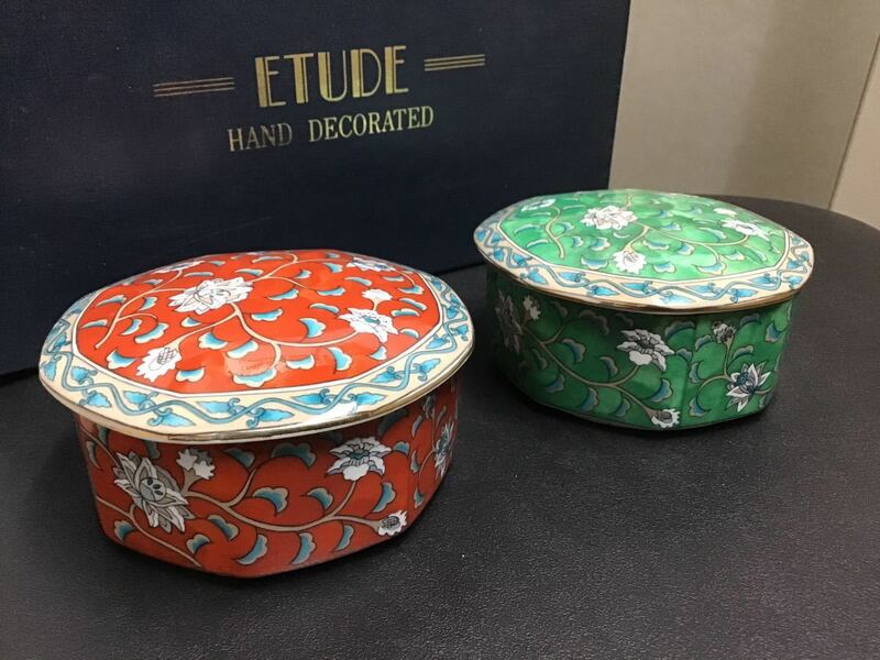 ETUDE HAND DECORATED 和食器 陶器 小物 入れ　八角形