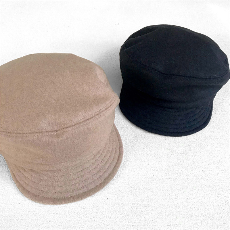 新品同様★chisaki Shiki チサキ　キャスケット　帽子　マリンキャップ ウール×カシミア　黒★冬帽子