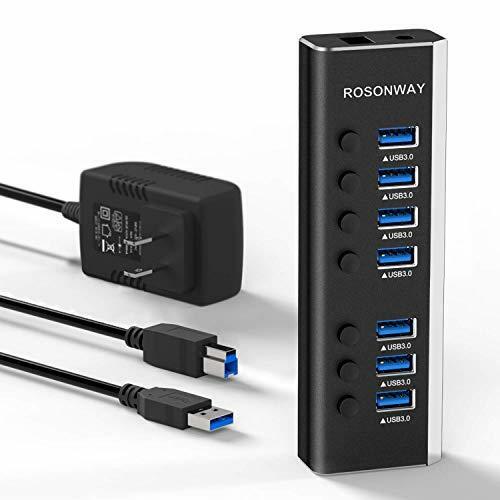 USBハブ 3.0 ROSONWAY アルミ製 7ポート USB3.0 Hub 24W電源付き バスパワーとセルフパワー両用 独立スイッチ 5G