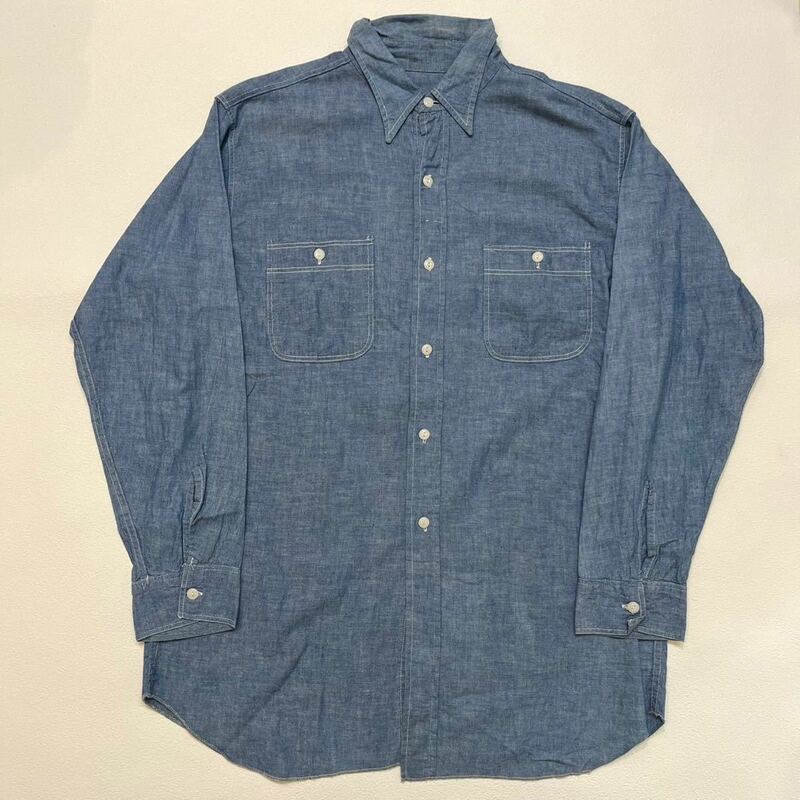 k215 40 年代 ビンテージ シャンブレー シャツ ダブルステッチ ワーク vintage l/s shirt work 40s