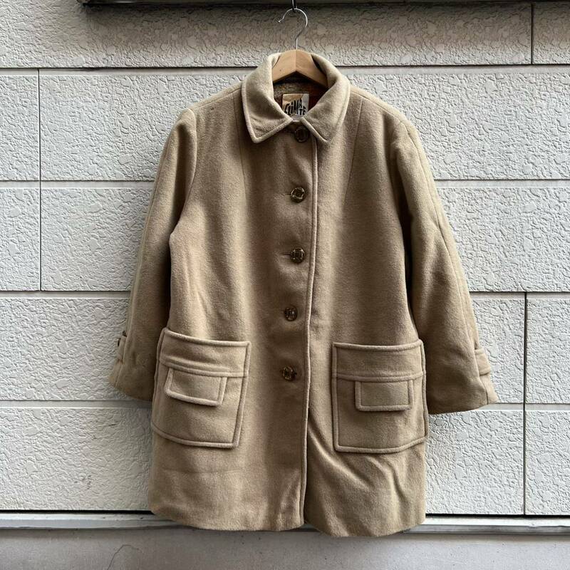 60s 70s USA古着 ウールコート ベージュ キャメル 裏地 チェック柄 CLIMATE fashions アメリカ古着 vintage ヴィンテージ レディース