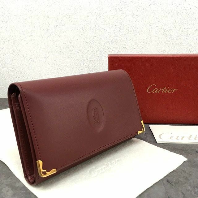 ☆送料無料☆ 未使用品 Cartier 三つ折り財布 L3000553 ボルドー マストライン 箱付き 110