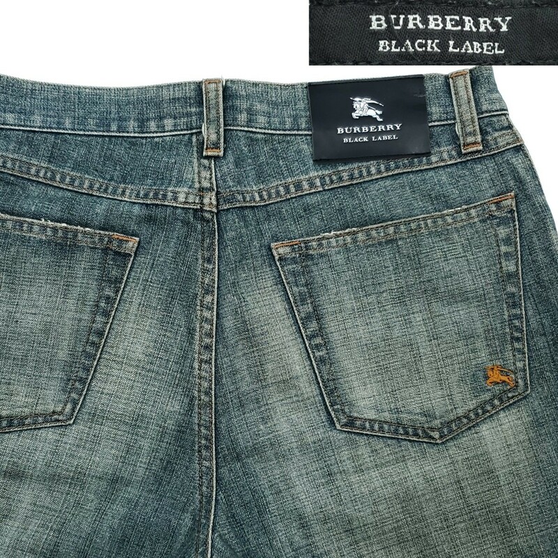 廃番ホース刺繍★BURBERRY BLACK LABEL★W30位73ユーズド加工ジーンズメンズバーバリーブラックレーベル三陽商会正規デニムジーパン SZP104