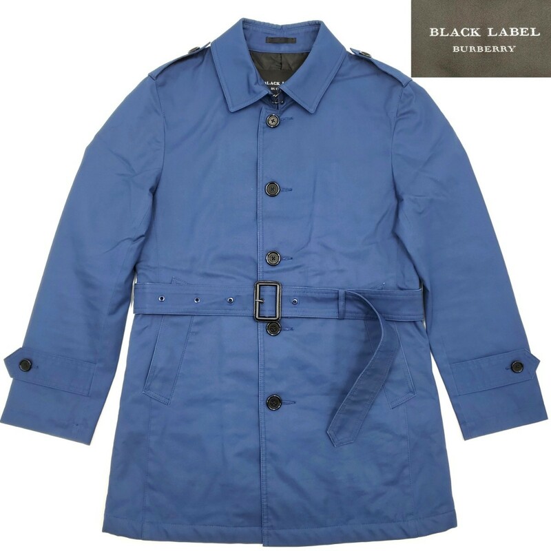 希少カラー廃番★BURBERRY BLACK LABEL★M中綿入りトレンチコート青メンズバーバリーブラックレーベルステンカラー三陽商会正規品 SZJ179