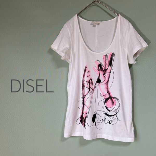 ◎DIESEL ディーゼル 半袖Tシャツ プリントTシャツ 白 レディース Sサイズ 綿100％