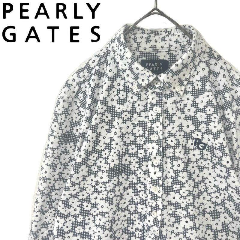 【送料無料】パーリーゲイツ　リップル天竺 桜ギンガムプリント　花柄　長袖シャツ　レディース　PEARLY GATES ゴルフ　GOLF 1 M