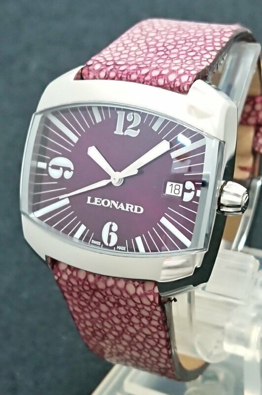 上品なカラーリング!!稼働品!! LEONARD/レオナール クオーツ CU6Q100 No580 レディース パープル系 腕時計 ウォッチ USED品＊