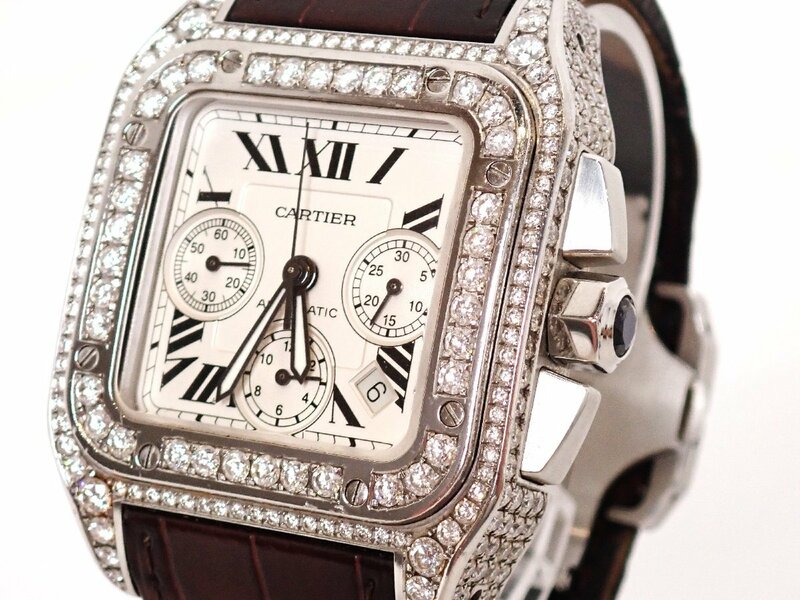 Cartier(カルティエ) サントス100XL メンズ クロノグラフ 前面 ダイヤモンド 自動巻 ダイヤ 時計