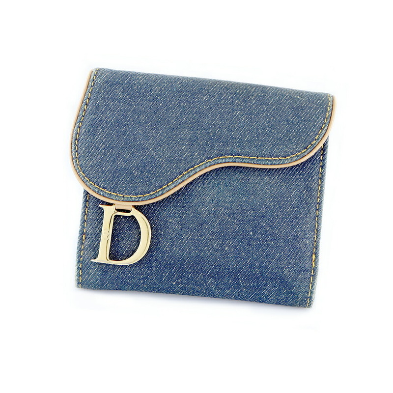 Christian Dior クリスチャンディオール サドル 二つ折り財布 デニム 青 ブルー メンズ レディース