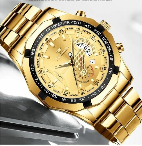 新品 海外トップブランド Fngeenメンズ 腕時計 カレンダー クォーツ 防水 ゴールド×ゴールド 上質 質感 高品質 高級感 大人気 格安