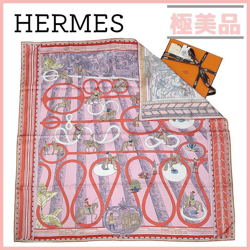 2022SS エルメス HERMES カレ ダブルフェイス 90 パッサード エ セルパンティーヌ　ピンク　2022春夏　 両面プリント スカーフ