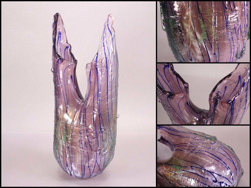 ガラス花器　KOBAYASHI　手吹硝子　４３ｃｍ　工芸ガラス　フラワーベース　花瓶