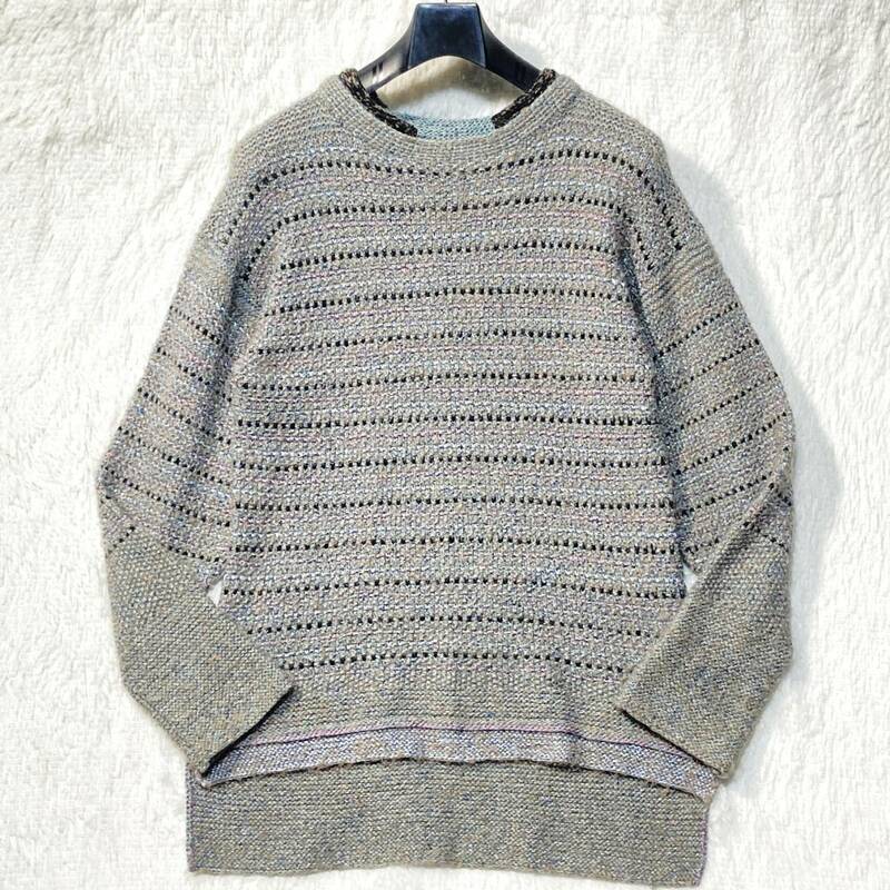 YOKO TAKESHITA×TACASi★レア 高級★STAND PULLOVER KNIT★シルク混 ミックス素材 ニットセーター 灰 M 竹下洋子 タキャシ 定価70400円