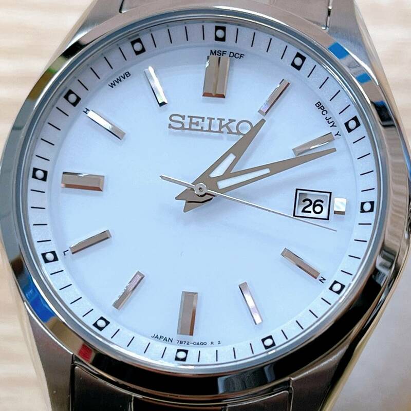 セイコー SEIKO セイコーセレクション 腕時計 ソーラー デイト 3針 クウォーツ 白文字盤 稼働品 7B72-0AC0 メンズ 【16245