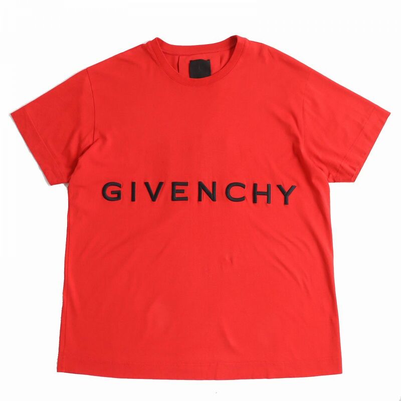 美品△正規品 GIVENCHY ジバンシィ BM71543Y6B 4G 立体ロゴ刺繍 オーバーサイズ 半袖 Tシャツ クルーネック レッド 赤 XXL 定価108,900円