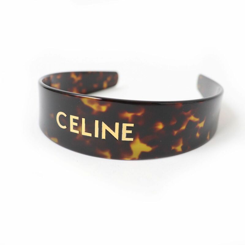 美品☆CELINE セリーヌ 21年 46Y376CEA M1211 ロゴ入り カチューシャ/ヘアアクセサリー べっ甲柄 ブラウン系 レディース 保存袋付き