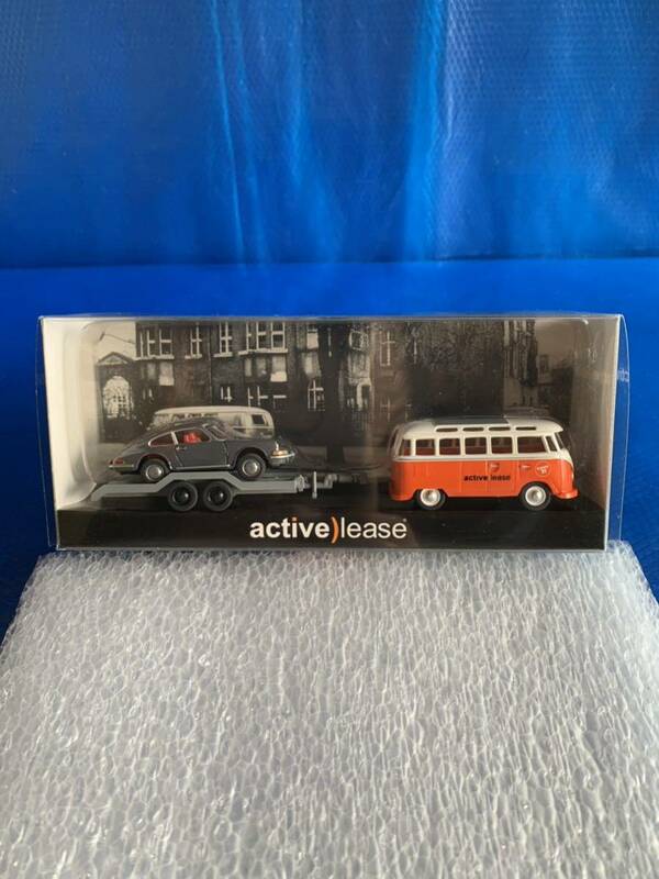 WIKING active lease 1/87 VW バス & ポルシェ 911搭載牽引トレーラーセット