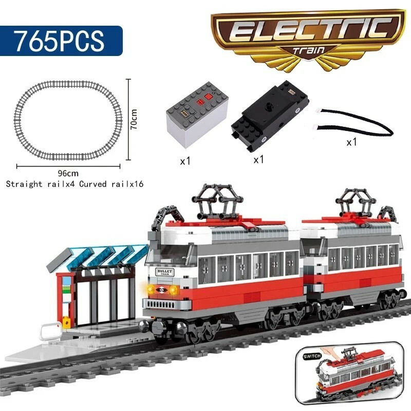 【新品】ブロックトレイン　通勤電車　線路付き　レゴブロック互換品　モーター付き レゴ 鉄道模型 ゲージ ストラクチャー HO