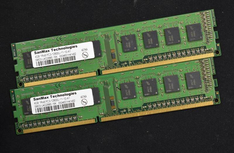 8GB (4GB 2枚組) PC3-12800 PC3-12800U DDR3-1600 240pin non-ECC Unbuffered DIMM 1Rx8 SanMax MT Micron 1.5V (管:SA5365