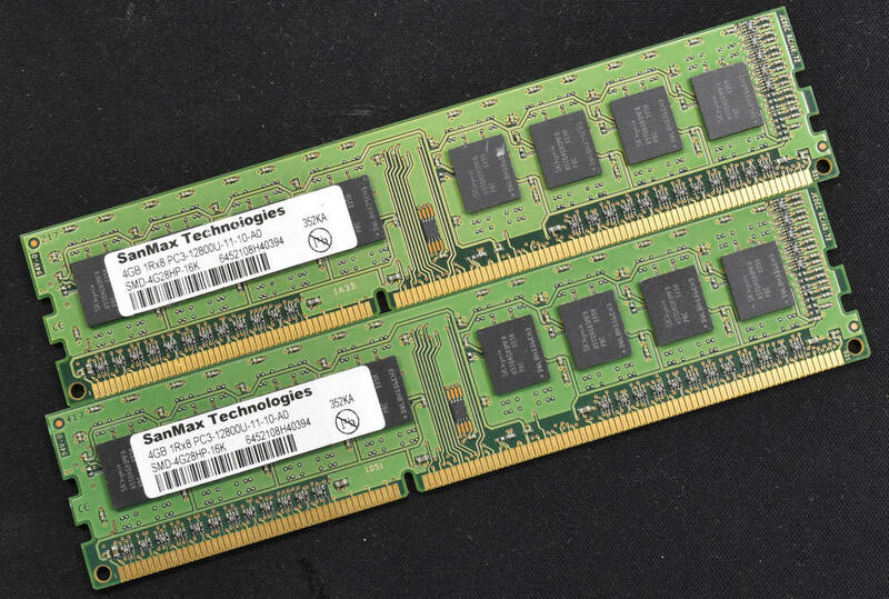 8GB (4GB 2枚セット) PC3-12800 PC3-12800U DDR3-1600 240pin non-ECC Unbuffered DIMM 1Rx8 SanMax (管:SA5259