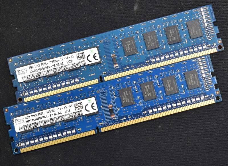 8GB (4GB 2枚組) PC3L-12800 PC3L-12800U DDR3L-1600 240pin non-ECC Unbuffered DIMM 1Rx8 SK-Hynix 1.35V 1.5V (管:SA5413