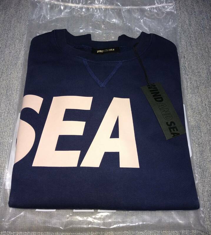 ☆WIND AND SEA SEA Crew neck Navy Ecru M 新品未使用 ウィンダンシー ネイビー オンライン購入 本物