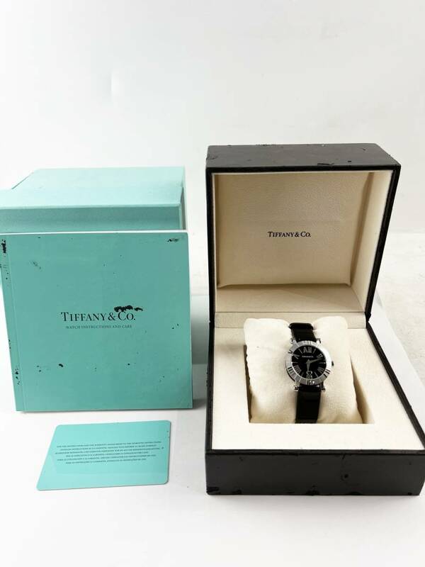 美品Tiffany&co ティファニー アトラス 腕時計 クォーツ Z1300.11.11A10A71A SS レザー ブラック レディース
