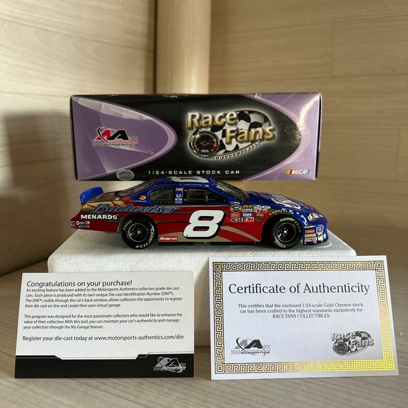 【A0131】外箱開封済み/未使用品 2007 Dale Earnhardt Jr #8 Budweiser Stars & Stripes Gold Chrome 1/24 Diecast スーパーカー 模型車