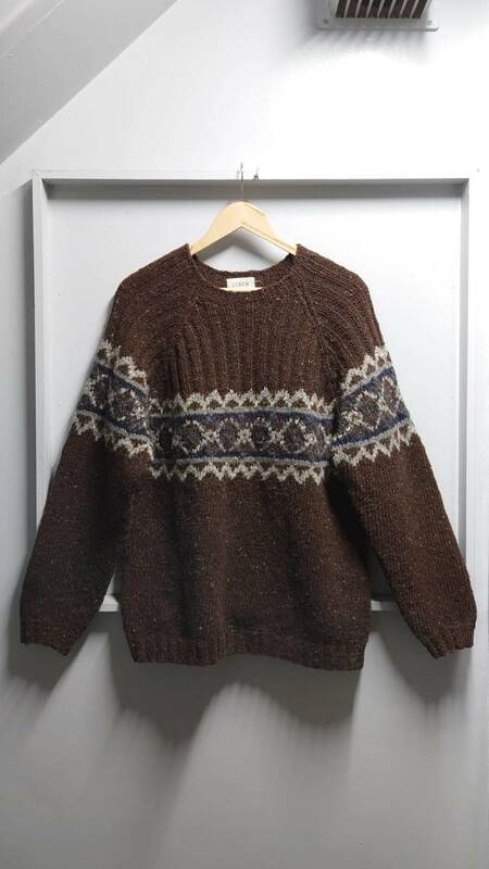 90-00’s J.CREW 白タグ “HAND KNIT” ノルディック柄 ウール ニット セーター ブラウン S ハンドニット 1990-2000年代