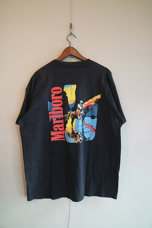 90's Marlboro COWBOY POCKET TEE マルボロ/カウボーイ/ポケットT/Tシャツ/ブラック/XL