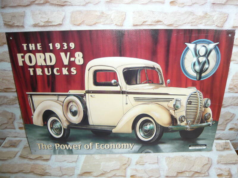 ◆ 1939年 フォード V8 トラック ブリキ製看板 Made in USA ◆
