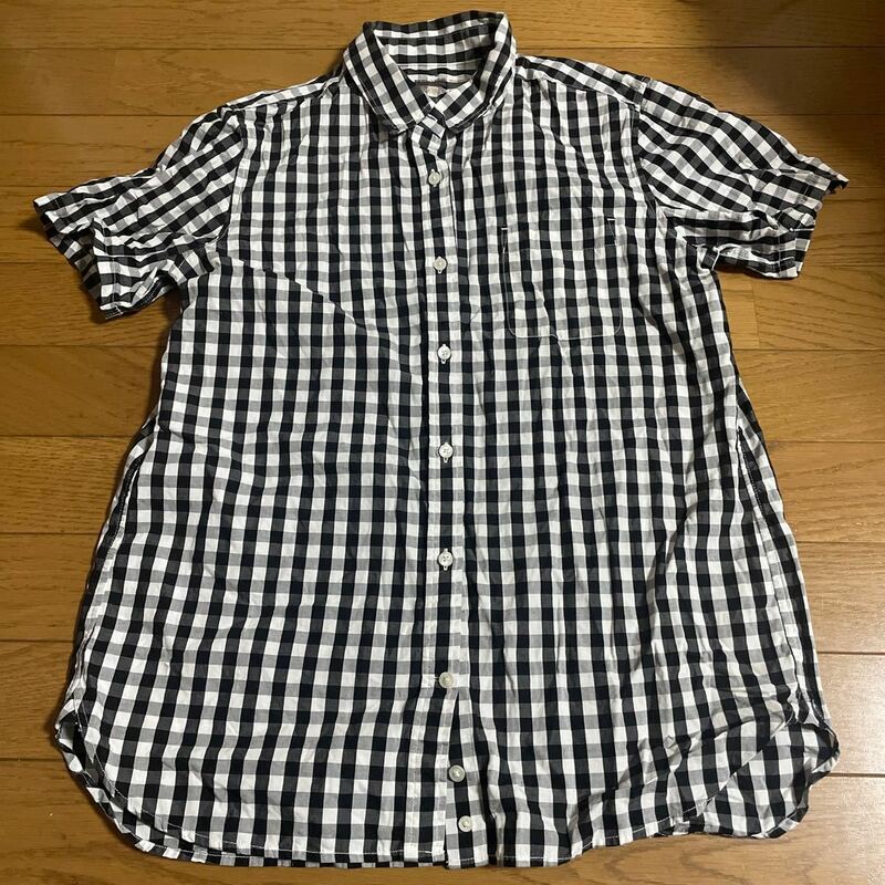 無印 良品 半袖 シャツ 黒 × 白 ギンガムチェック レディース L サイズ