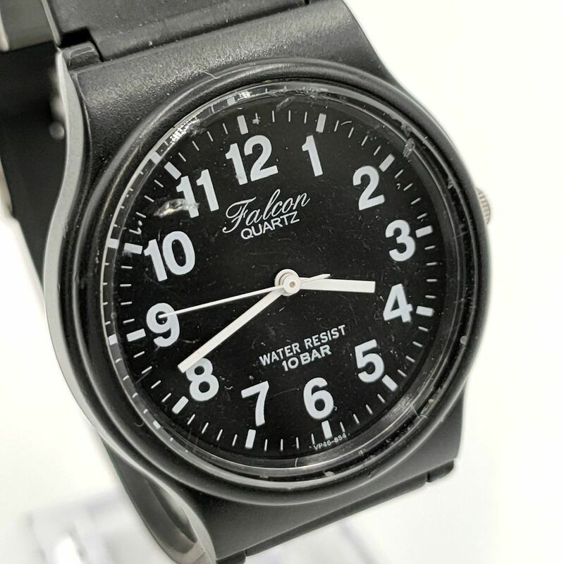 【電池切れ】CITIZEN シチズン Q&Q Falcon ファルコン クォーツ 腕時計 黒文字盤 ラウンド ボーイズサイズ VP46-854