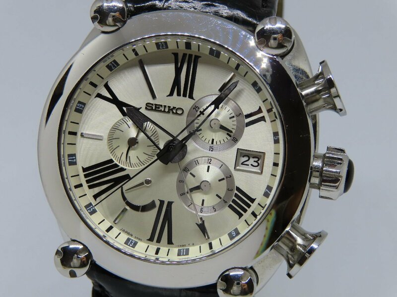 【美品】セイコー ガランテ SBLA025/5R86-0AB0 クロノグラフ パワーリザーブ スプリングドライブ メンズ腕時計